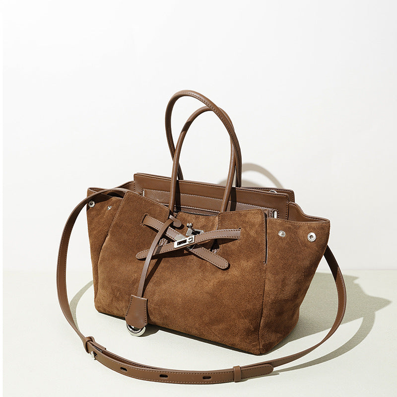Vintage Versatile Genuine Leather Large Capacity Handbag, Niche Designer Commute Shoulder Crossbody Top Handle Purse for Women