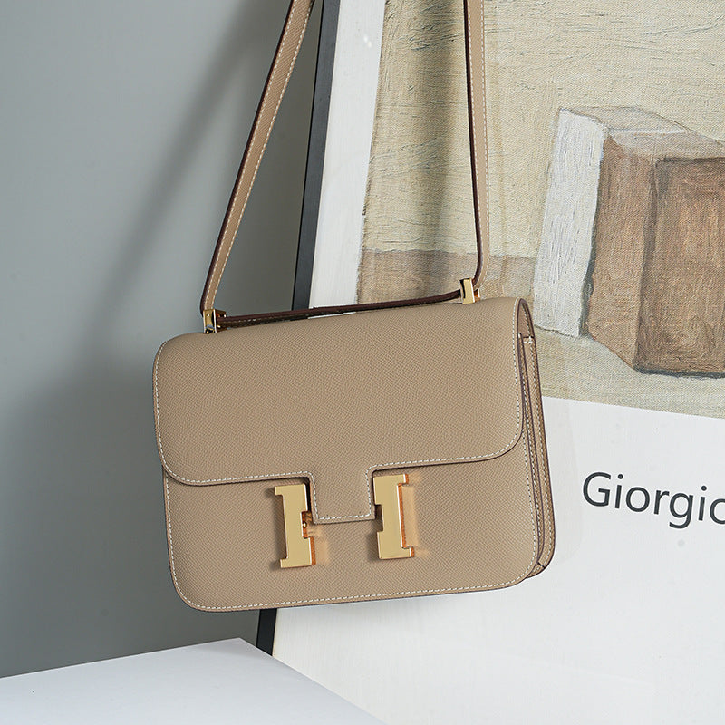 Genuine Cowhide H-Buckle Constance-Style Bag for Women, Versatile Crossbody Shoulder Underarm Purse, Minimalist Summer Handbag with Premium Feel for Ladies