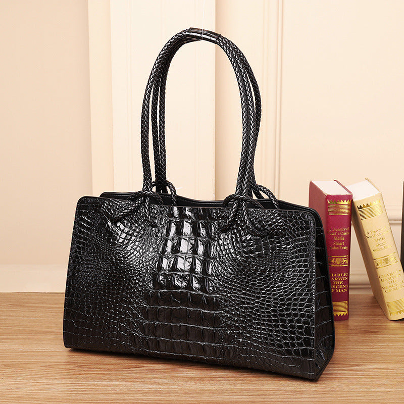New Arrival Croc-Effect Genuine Leather Tote Bag for Women, A Large Capacity Woven Travel Basket Bag with Spacious Design, Perfect Mommy Tote for Daily & Travel