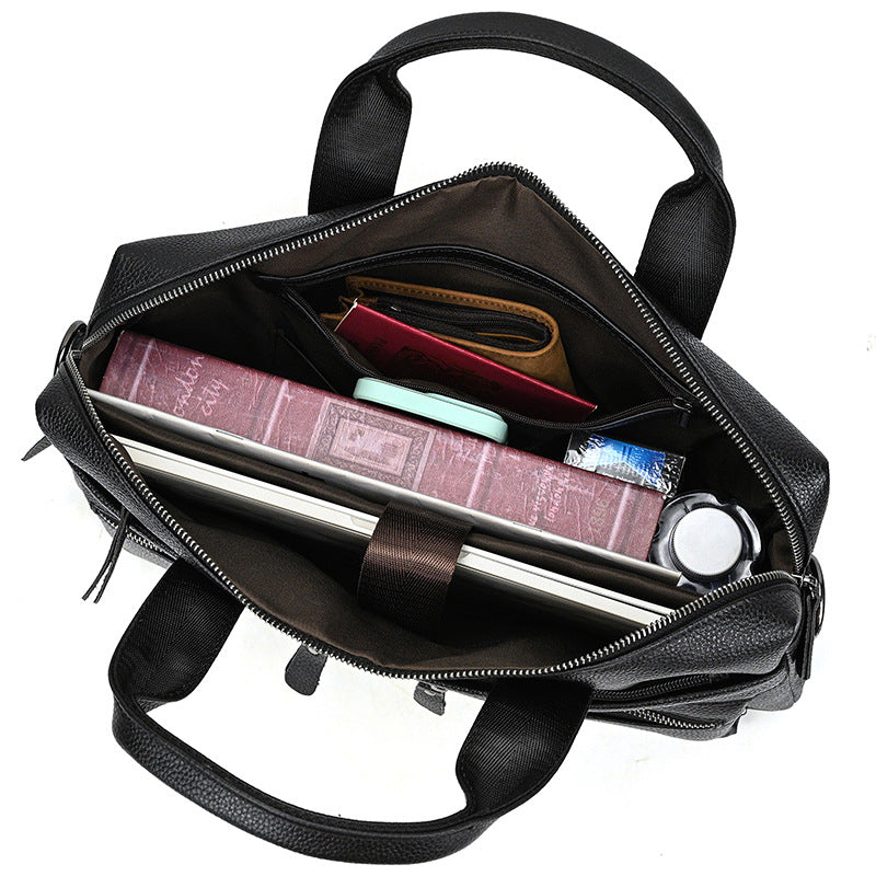 Genuine Cowhide Minimalist Business Briefcase for Men, Fashionable Laptop Top Handle Shoulder Bag, Bestseller Work Commute Bag for Gentlemen