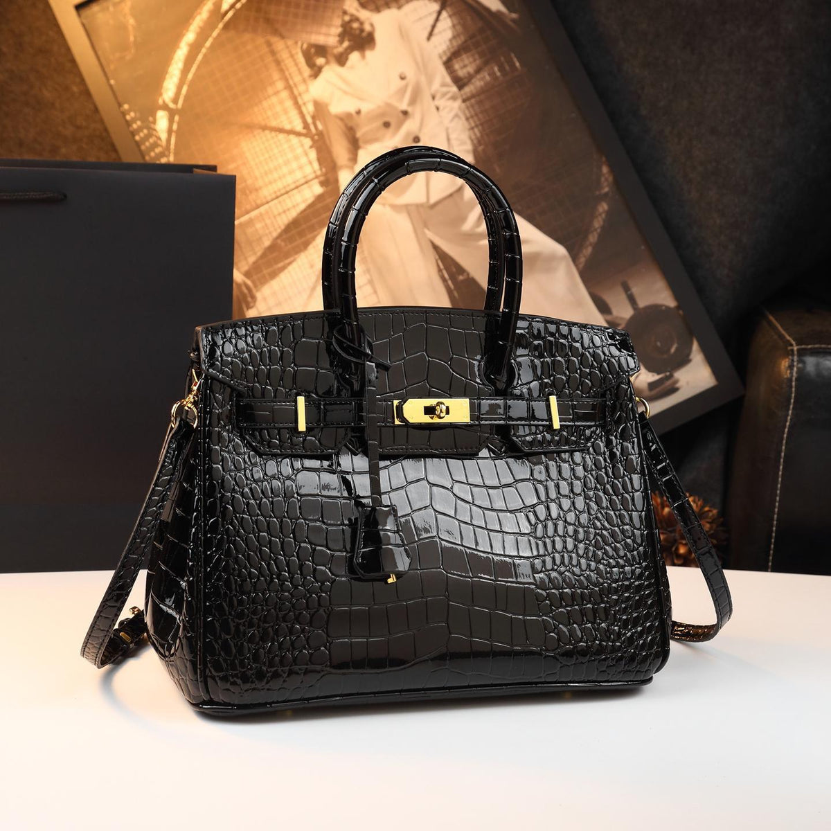 Chic Croc-Embossed Birkin-Inspired Tote Bag for Women, Premium Genuine Leather Shoulder Crossbody Top-Handle Handbag with Dopamine Bright Colorful Style, High-End Everyday Purse