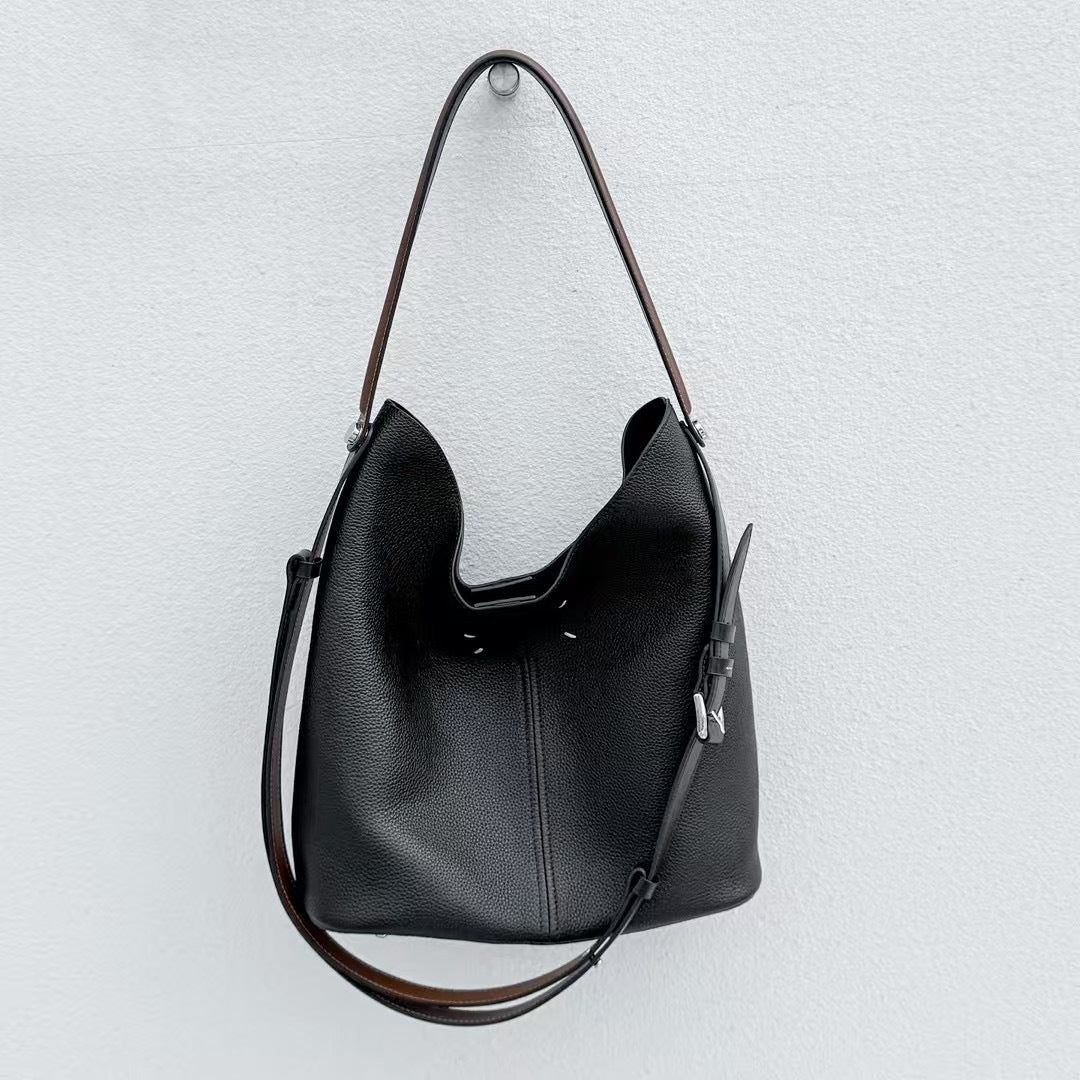 Genuine Top Layer Cowhide Hobo Bucket Bag for Women, Large Capacity Top Handle Shoulder Tote, Premium Leather Handbag for Ladies