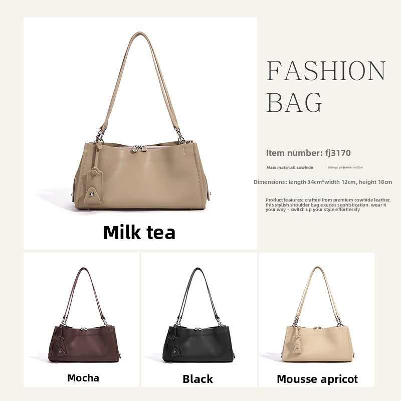 New Premium Boston Underarm Bag in Genuine Cowhide, Large Capacity Commute Top Handle Shoulder Purse, Versatile Work Handbag for Women