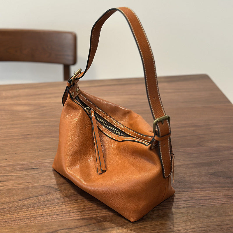 Genuine Vegetable-Tanned Top Layer Cowhide Bag for Women, New Spring Shoulder Crossbody Underarm Purse, Minimalist Chic Commute Handbag for Ladies