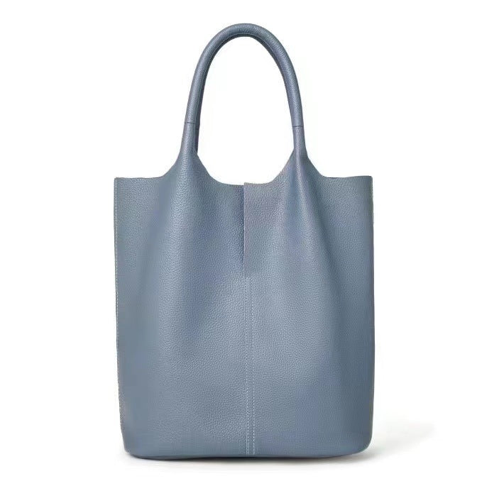 Top Layer Cowhide Tote Bag for Women Large Capacity Shoulder Handbag, Minimalist Pebble Grain Purse with Versatile Everyday Style