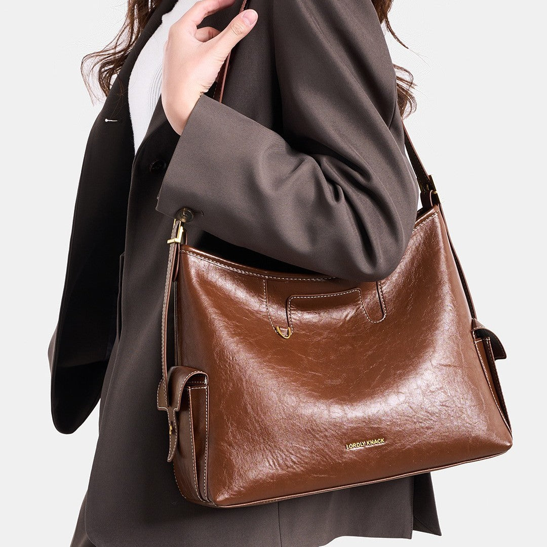 Genuine Vegetable-Tanned Leather Underarm Bag for Women, New Premium Commute Shoulder Crossbody Top Handle Purse, Versatile Everyday Handbag for Ladies