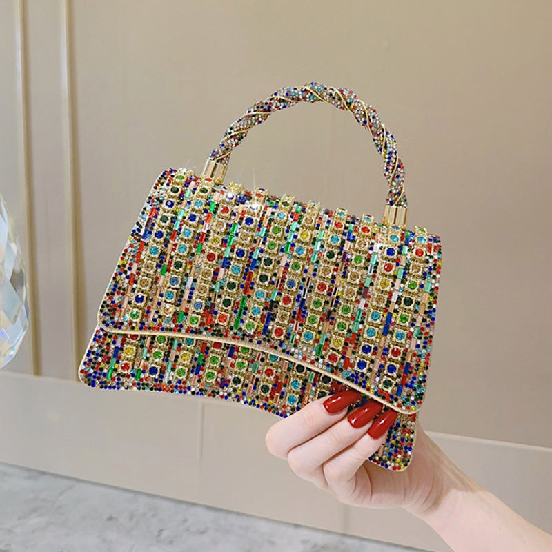 New Rhinestone Crystal Evening Bag for Women, Sparkly Top-Handle Crossbody Purse, High-End Party Clutch for Formal Events