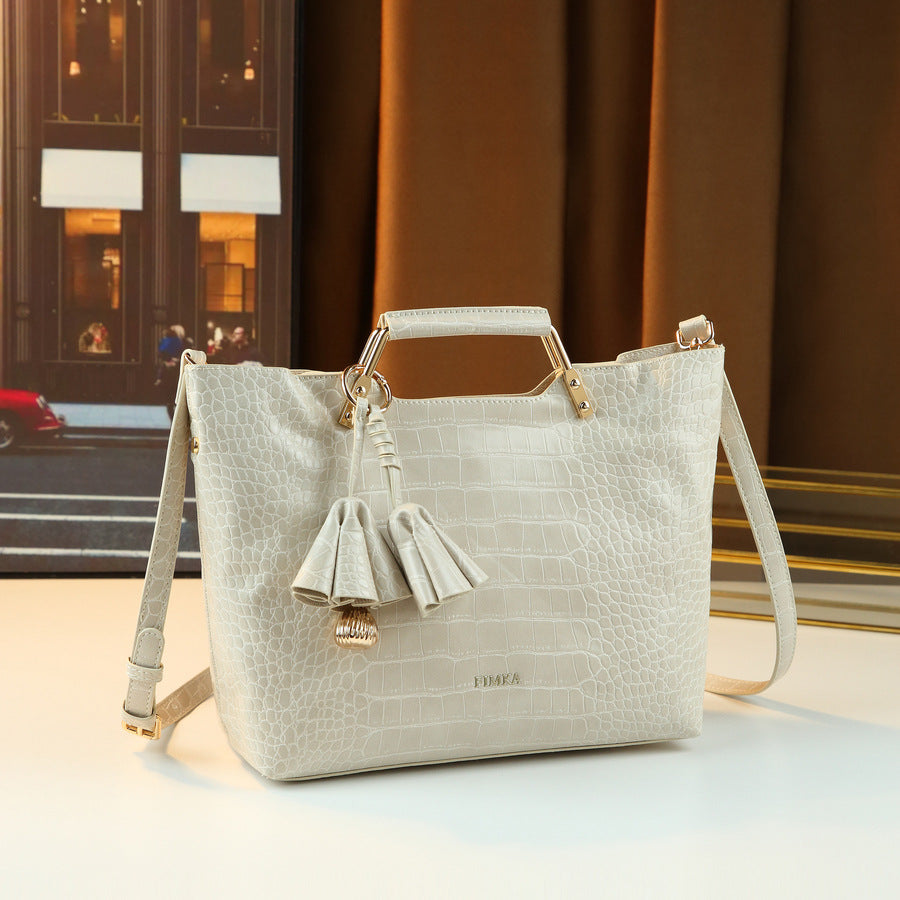 Chic Korean Style Croc-Effect Bucket Bag for Women, A Large Capacity Top-Handle Shoulder Crossbody Handbag with Versatile Commuter Design, Perfect Everyday Purse