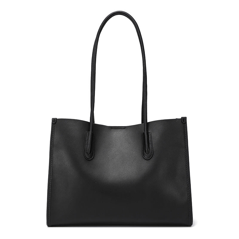 Genuine Leather Niche Tote Bag for Women Large Capacity Commuter Cowhide Shoulder Handbag, Premium Versatile Purse with Understated Elegance