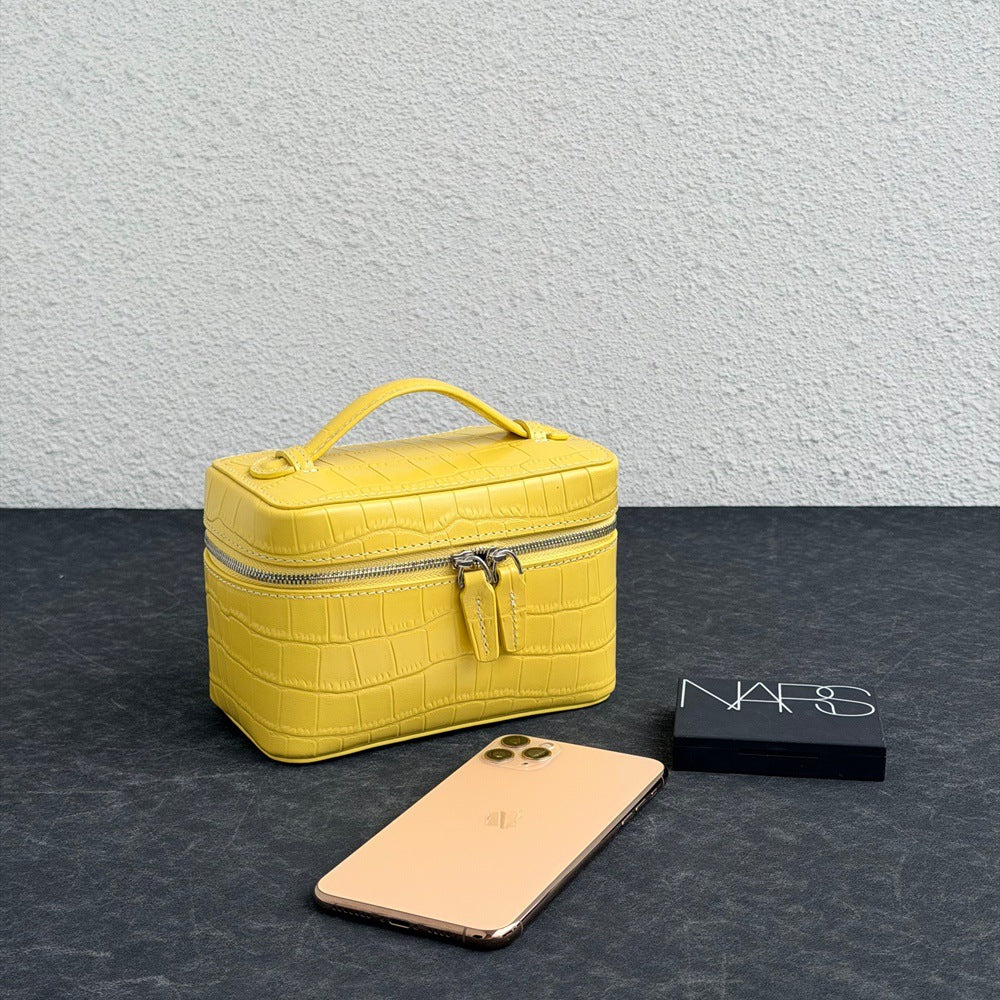 New Arrival Croc-Effect Genuine Leather Bento Box Bag for Women, A Vintage Top-Handle Small Square Commuter Handbag with Premium Top-Layer Cowhide & Trendy Design