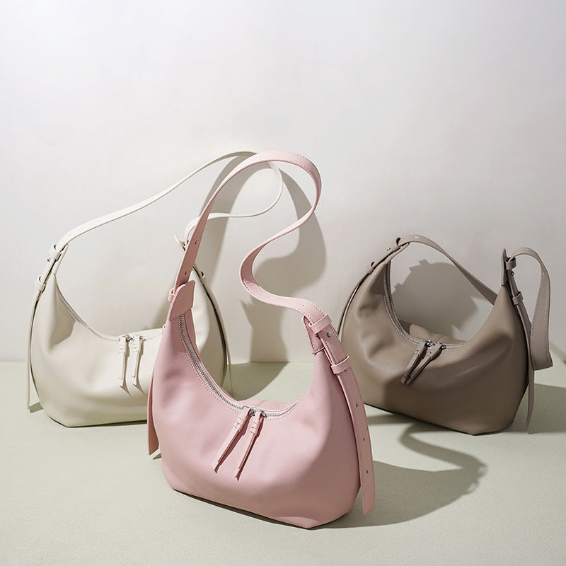 Genuine Soft Leather Korean Style Dumpling Underarm Bag for Women, Minimalist Spring Summer Commute Shoulder Purse, Premium Everyday Work Handbag for Ladies