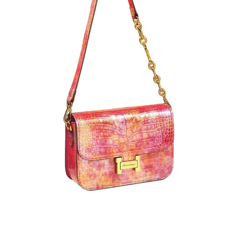 Small Square Croc-Embossed Genuine Leather Crossbody Bag for Women – Elegant Shoulder Handbag with Premium Textured Finish, A Chic Compact Purse for Everyday Style