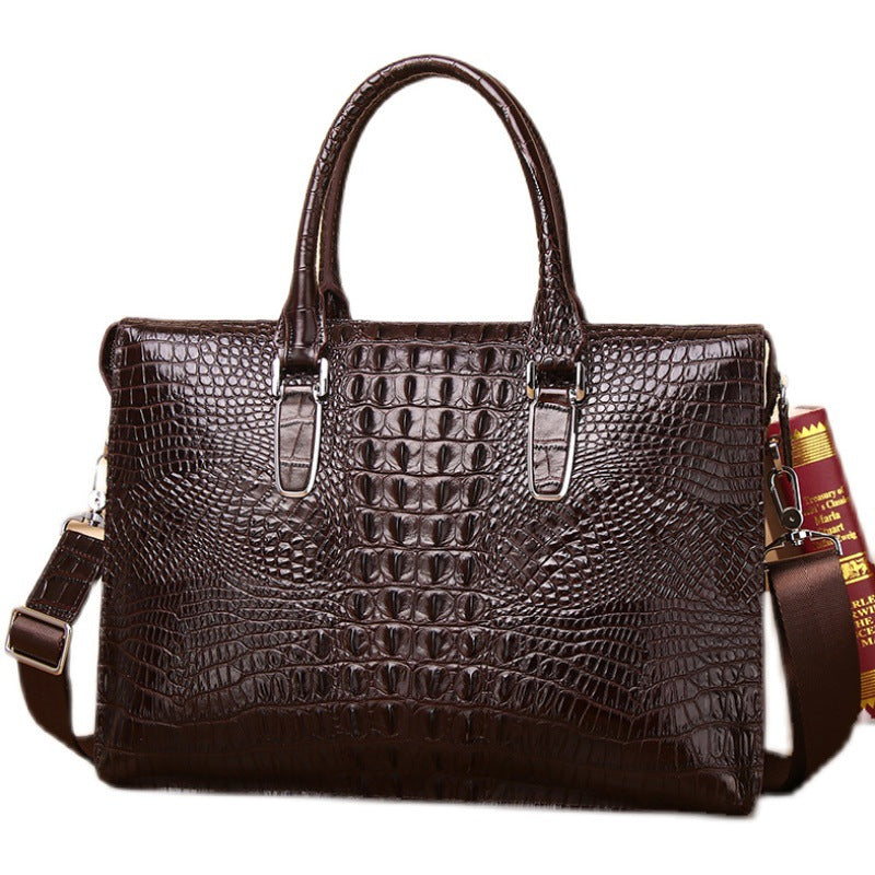 New Arrival Croc-Effect Genuine Leather Briefcase for Men, A Business Laptop Bag with Top Handle & Trendy Shoulder Crossbody Design, Perfect for Work & Travel