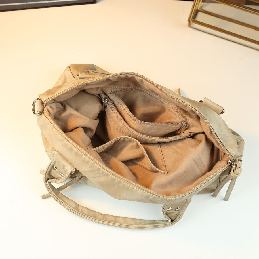 Vintage Distressed Leather Woven Tote Bag for Women Soft Slouchy Shoulder Underarm Handbag, Niche Designer Carryall with Artisan Texture