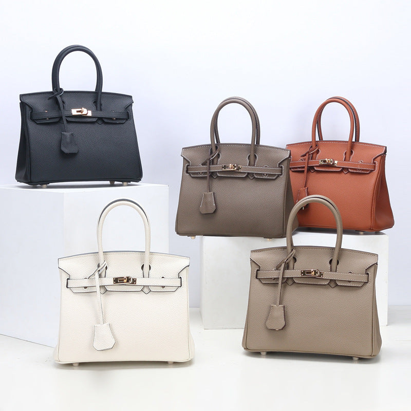 Genuine Togo Grain Cowhide Birkin-Style Bag for Women, Premium Shoulder Top Handle Handbag, Fashionable Kelly-Style Purse for Ladies