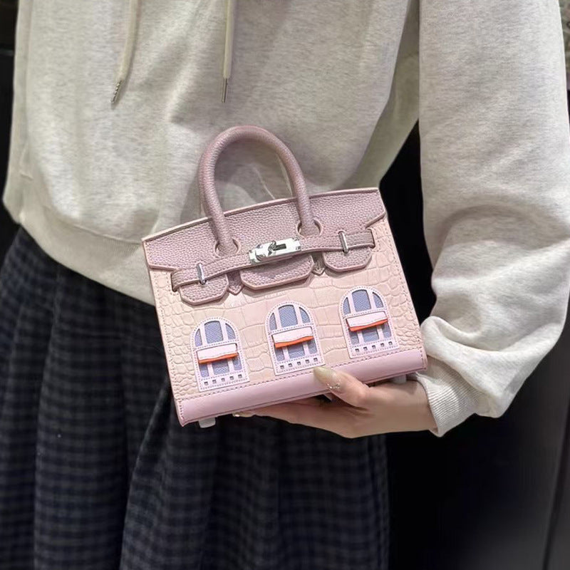 Vintage Small House Kelly-Style Handbag for Women, Exquisite Two-Tone Crossbody Purse, Niche Designer Top-Handle Bag with Retro Charm