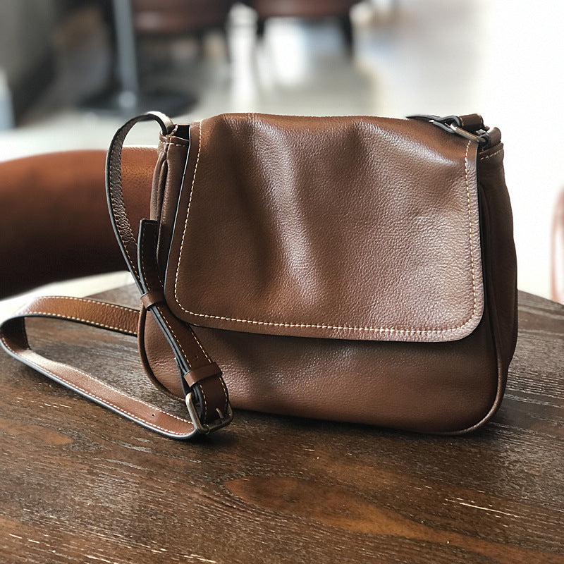 New Flap Minimalist Leather Messenger Bag, Casual Shoulder Crossbody Purse, Premium Top Layer Cowhide Handbag for Women