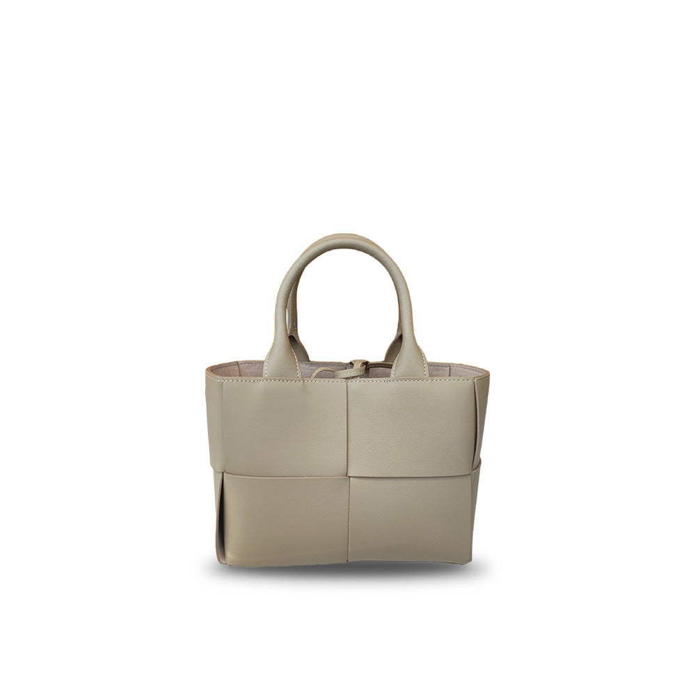 New Genuine Leather Woven Tote Bag for Women, Small Cowhide Shoulder Handbag, Fashion Crossbody Purse with 4-Compartment Design