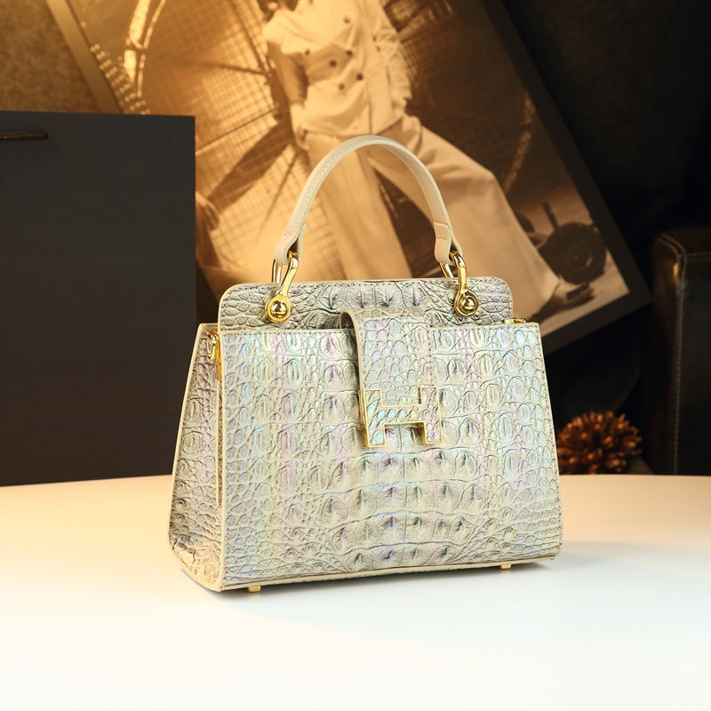 New Arrival Large Capacity Croc-Effect Genuine Leather Bag for Women, A Multi-Layer Top-Handle Crossbody Shoulder Handbag with Fashionable Design