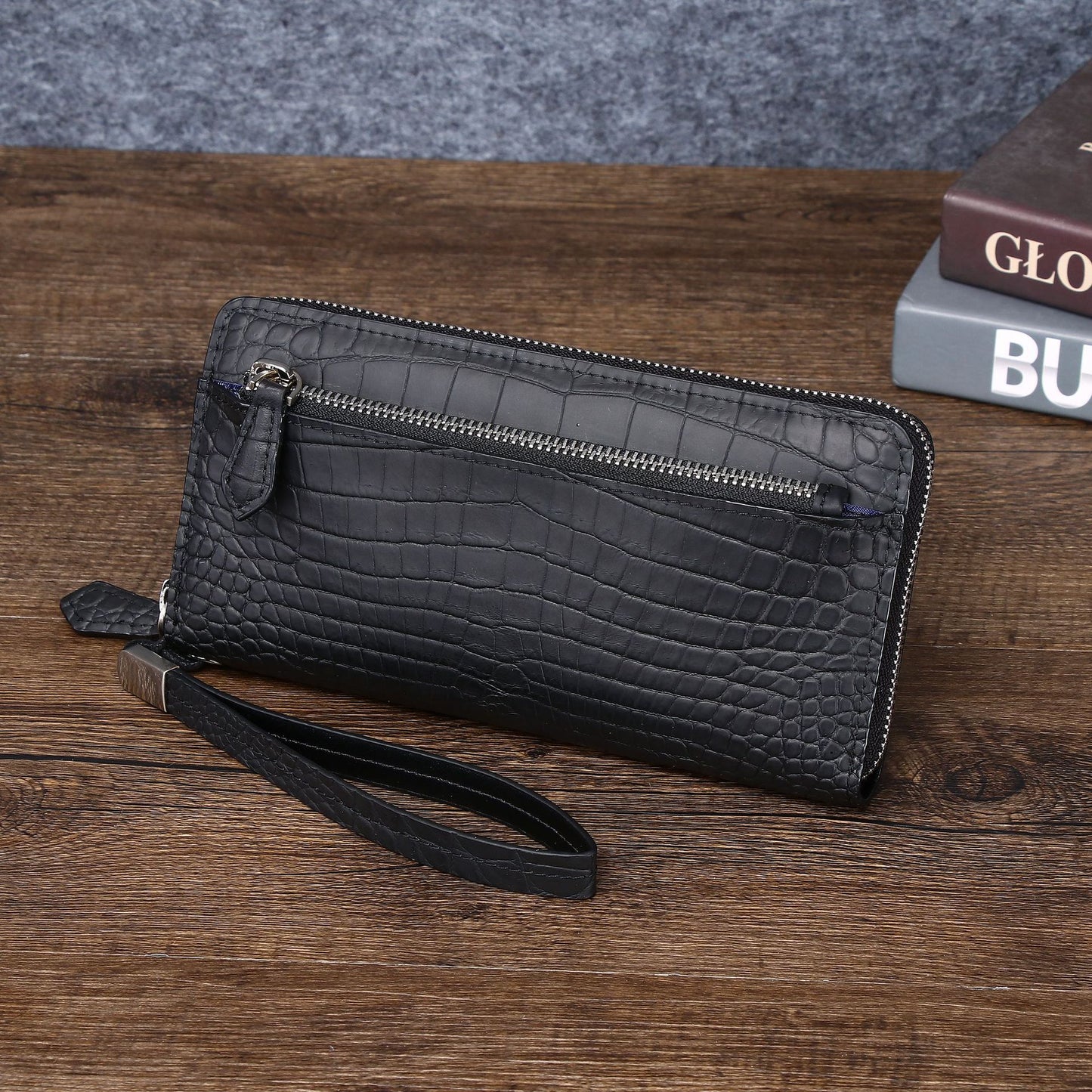 New Arrival Croc-Effect Long Wallet for Men, A Business Handheld Bag with Phone Pouch & Trendy Casual Design