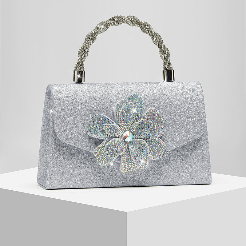 Sparkly Rhinestone Applique Evening Clutch Bag for Women, New Chain Envelope Purse, Formal Wedding Party Gown Handbag for Ladies