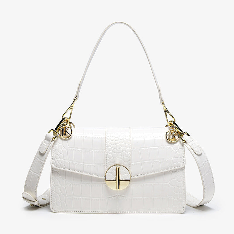 New Arrival Croc-Effect Genuine Leather Small Square Bag for Women, A Versatile Premium Top-Handle Crossbody Handbag with Sophisticated Design