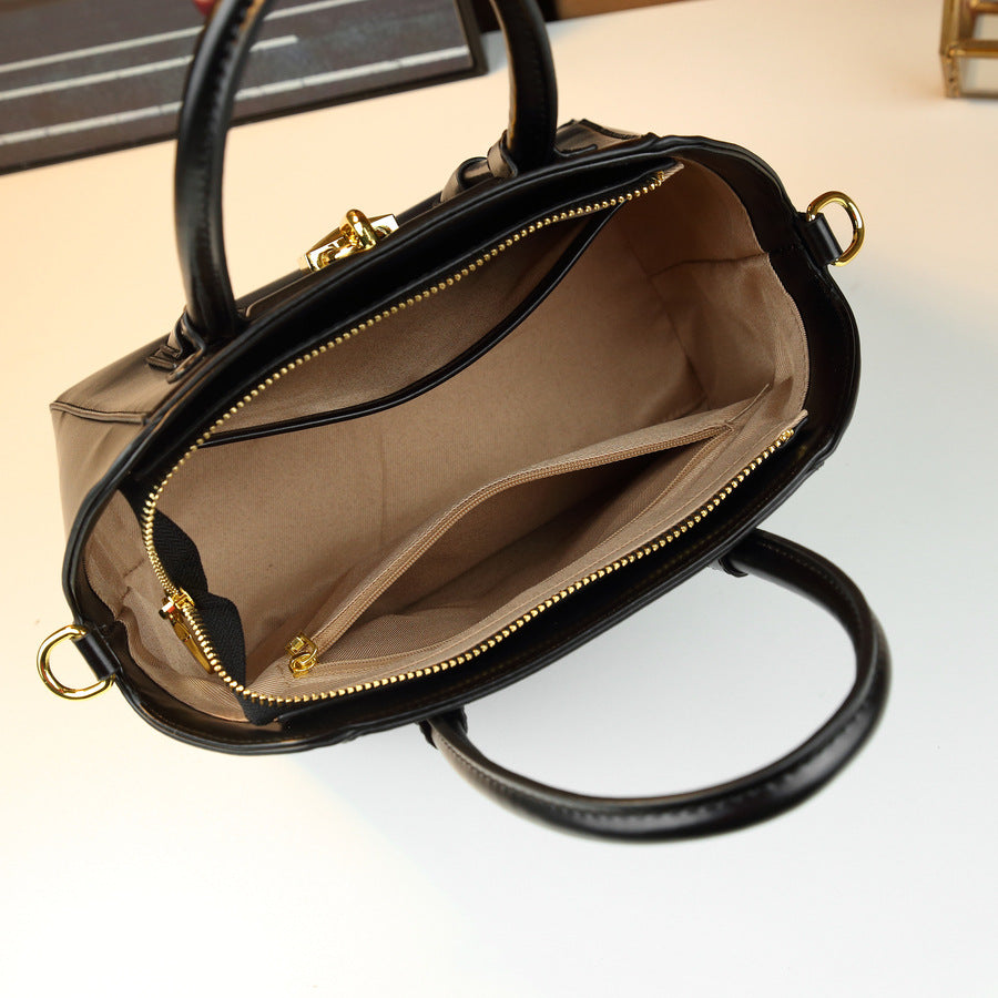 Metal Lock Boston Bag for Women 2026 New Light Luxury Large Capacity Top Handle Shoulder Crossbody Purse with Designer Hardware Accent