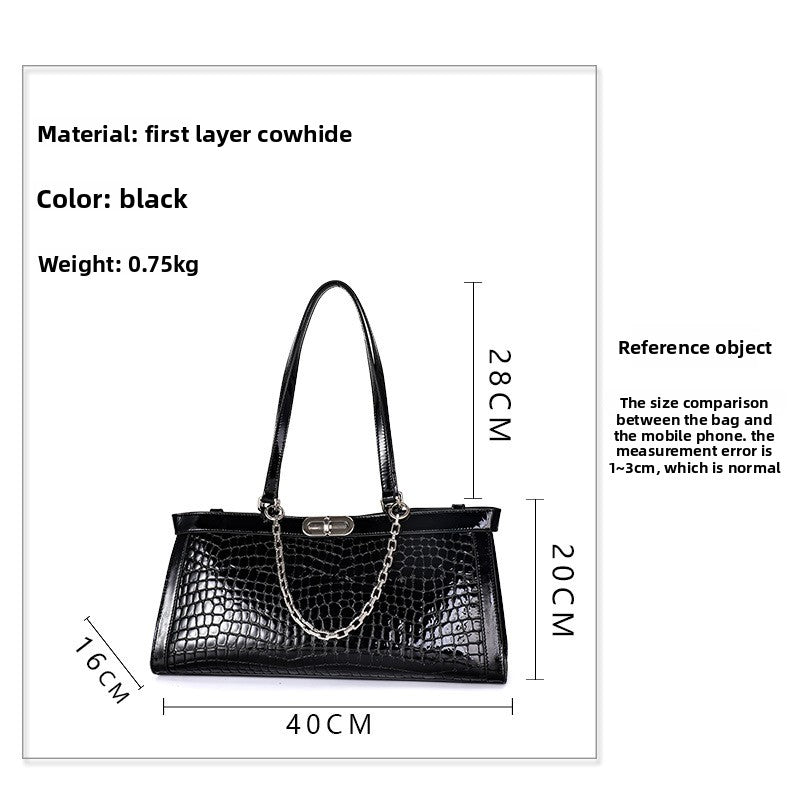 New Baguette Underarm Bag in Genuine Leather, Rectangular Chain Shoulder Purse, Versatile Textured Handbag for Women