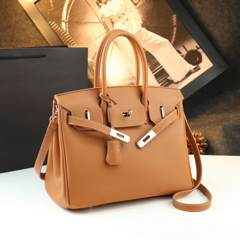 New Arrival Pebbled Leather Birkin-Inspired Tote Bag for Women, Large Capacity Turn-Lock Shoulder Crossbody Handbag with Light Luxury Style, Perfect Commuter Purse for Work & Everyday