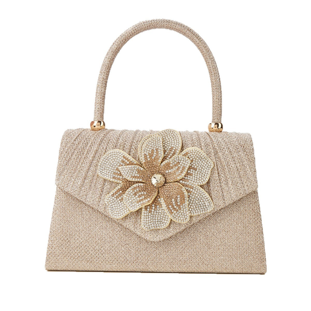 Luxury Rhinestone Pleated Evening Clutch for Women, Sparkly Bow-Top Handle Bag with Detachable Chain, Elegant Formal Party Purse for Ladies