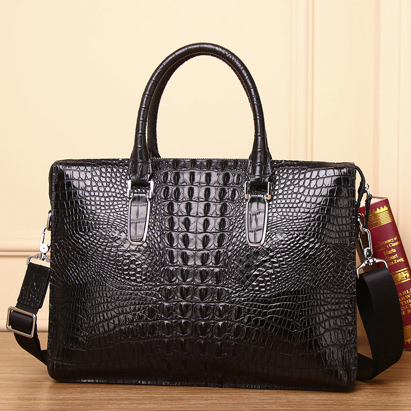 New Arrival Croc-Effect Genuine Leather Briefcase for Men, A Business Laptop Bag with Top Handle & Trendy Shoulder Crossbody Design, Perfect for Work & Travel
