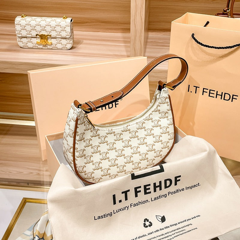 Genuine Leather Crescent Underarm Bag for Women, New Fall Winter Fashionable Shoulder Purse, Versatile Everyday Handbag for Ladies