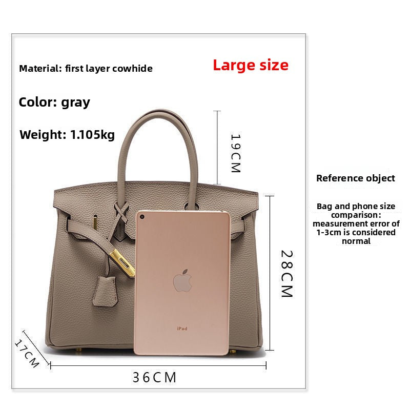 Genuine Top Layer Pebbled Leather Birkin-Style Large Capacity Handbag for Women, New Arrival Kelly-Style Top Handle Purse, Elegant Chic Tote Bag for Ladies