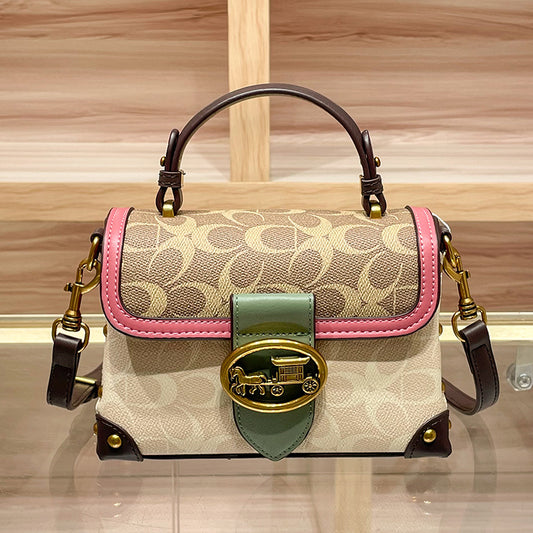 Genuine Leather Color Block Printed Box Bag for Women, Niche Fashionable Premium Shoulder Crossbody Purse, Unique Designer Handbag for Ladies
