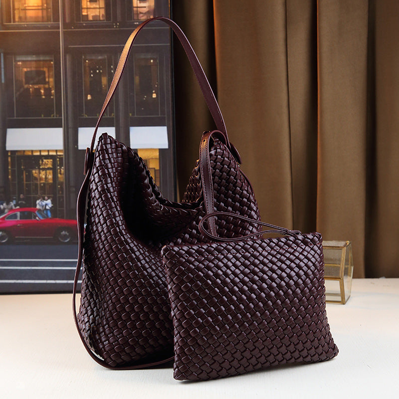 Handwoven Minimalist Tote Bag for Women Large Capacity Commuter Shoulder Crossbody Handbag, Textured Purse with Versatile Everyday Style