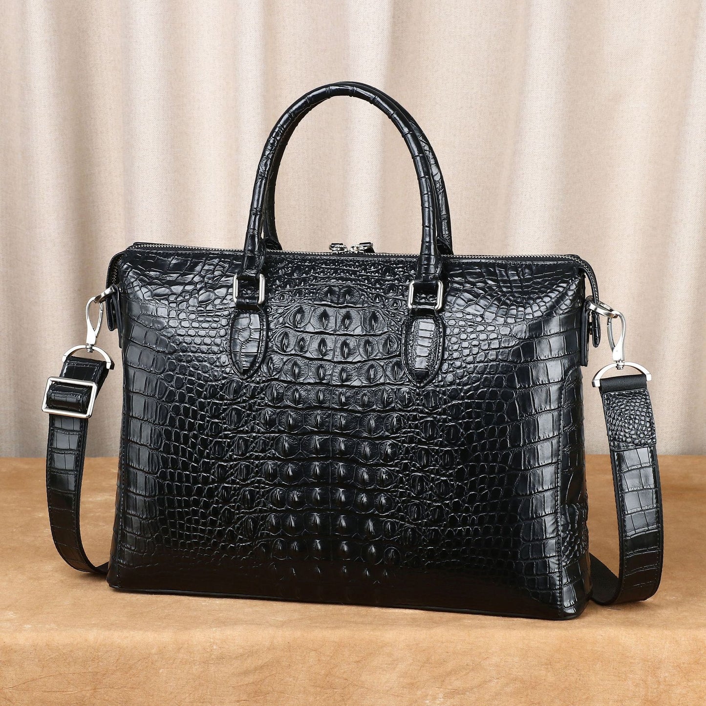 New Arrival Croc-Effect Genuine Leather Business Briefcase for Men, A Large Capacity Single-Zip Top-Handle Bag with Fashionable Design, Perfect for Office & Travel
