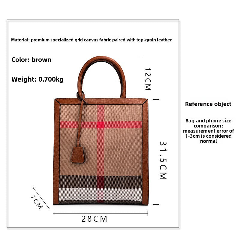 New Fashionable Leather Trim Large Capacity Bag, Versatile Crossbody Shoulder Purse, Trendy Plaid Top Handle Handbag for Women