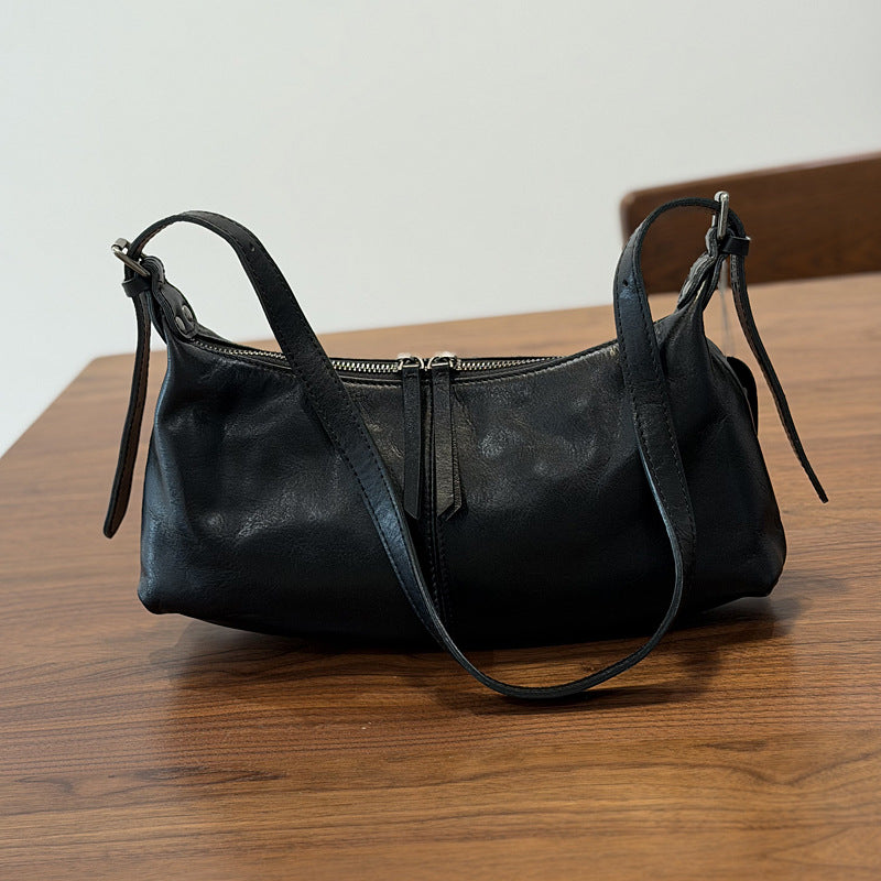 Genuine Top Layer Cowhide Dumpling Bag for Women, New Minimalist Vintage Shoulder Crossbody Underarm Purse, Textured Leather Handbag for Ladies