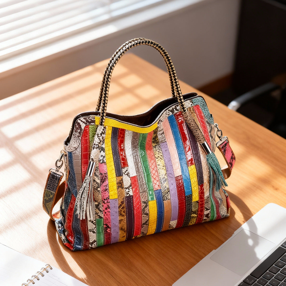Premium Genuine Leather Bohemian Snakeskin Cross-Body Bag for Women | New Colorful Shoulder Handbag with Unique Artistic Design | Trendy Statement Purse for Everyday Chic, Travel & Casual Outings | Vibrant Boho Accessory with Exotic Reptile Texture &