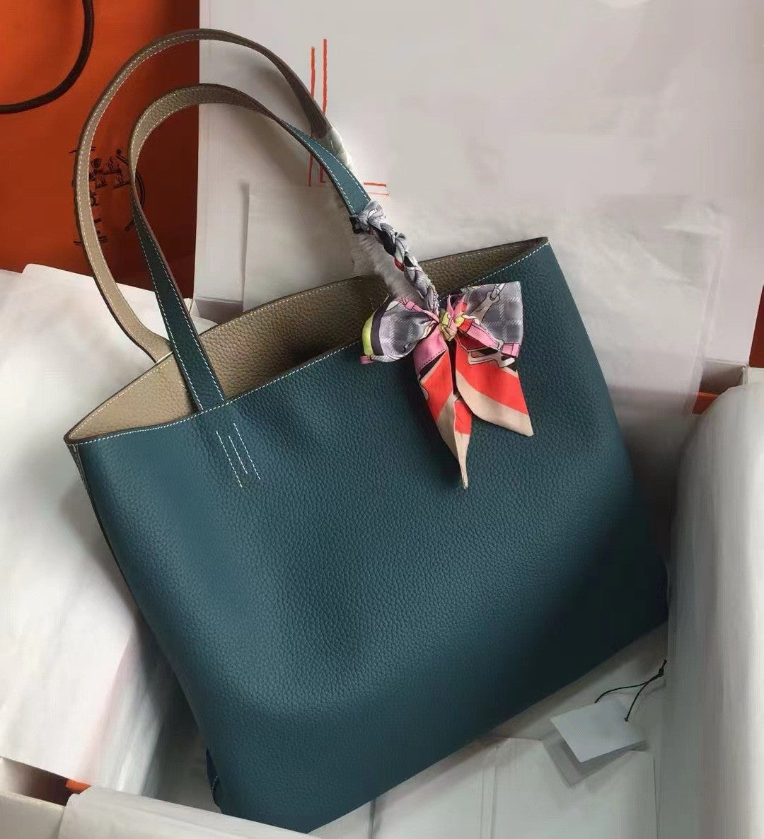 Large-Capacity Tote Bag for Women, Genuine Leather Double-Sided Minimalist Carryall, Premium Togo Full-Grain Cowhide Purse, Spacious Everyday Shopper