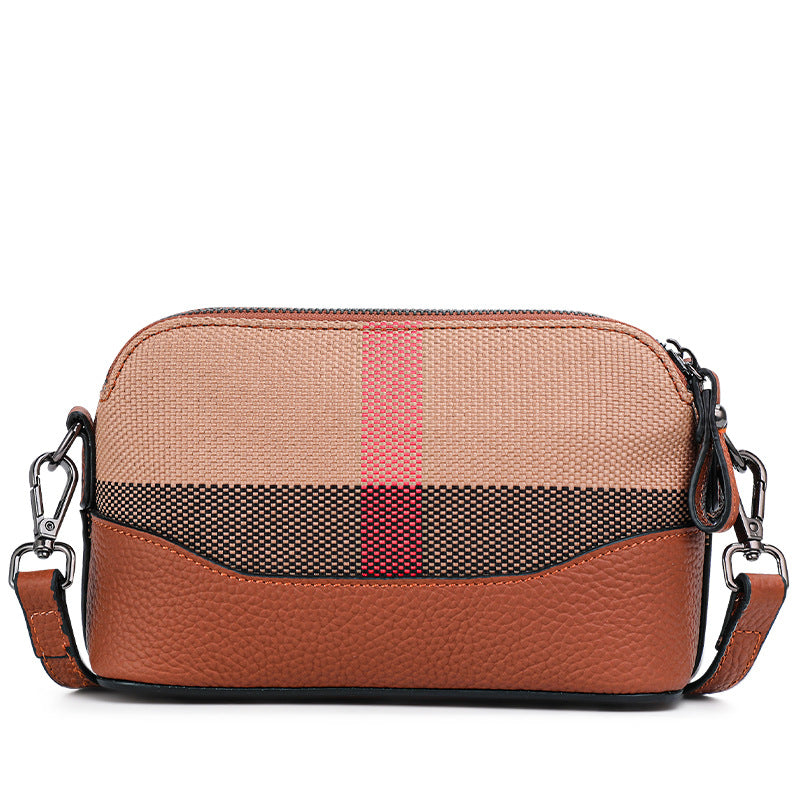New European Style Genuine Cowhide Small Square Bag, Casual Crossbody Shoulder Purse, Premium Plaid Handbag for Women