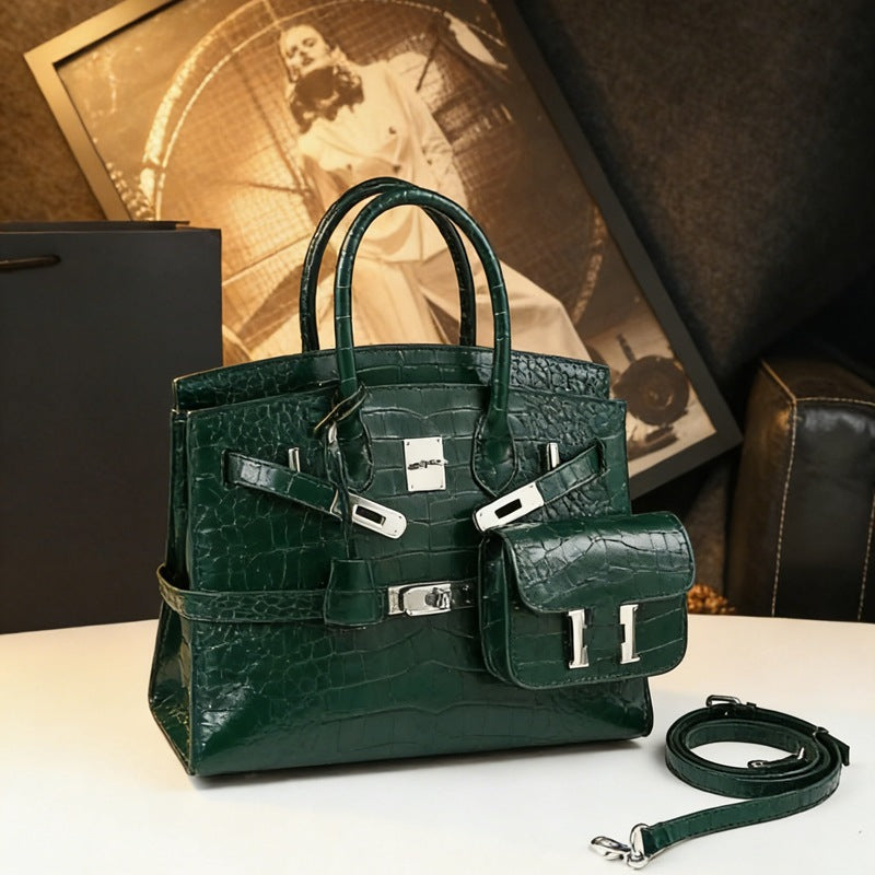 New Croc-Embossed Large Tote Bag for Women, Faux Leather Platinum-Style Top-Handle Handbag, Light Luxury Kelly-Inspired Shoulder Crossbody Purse for Work Commute