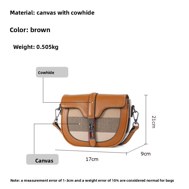 Trendy Plaid Saddle Bag in Genuine Cowhide, Premium Fashionable Crossbody Shoulder Purse for Women