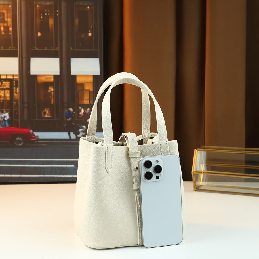 Pebble Grain Bucket Bag for Women Minimalist Solid Color Commuter Shoulder Crossbody Handbag, Soft Versatile Purse with Clean Design