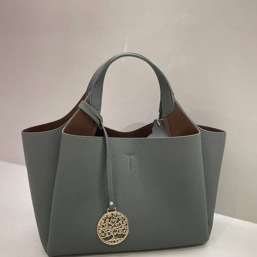 Large Capacity Tote Bag for Women Pebble Grain Leather Handbag Solid Color Top Handle Shoulder Crossbody Purse for Work & Everyday Commute