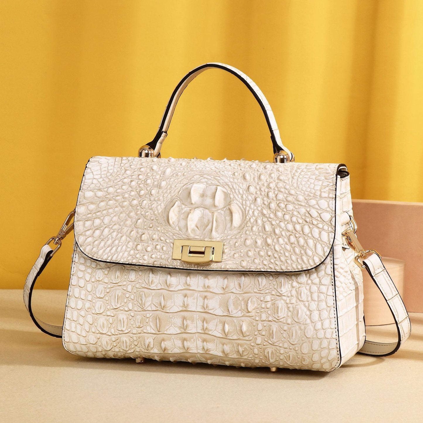 New Arrival Croc-Effect Square Bag for Women, A Fashionable Unique Large Capacity Shoulder Crossbody Top-Handle Handbag with Versatile Design