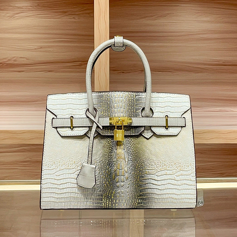 Genuine Leather Crocodile-Embossed Birkin-Style Handbag for Women, Fashionable Top Handle Shoulder Crossbody Purse, Trendy Bag for Ladies