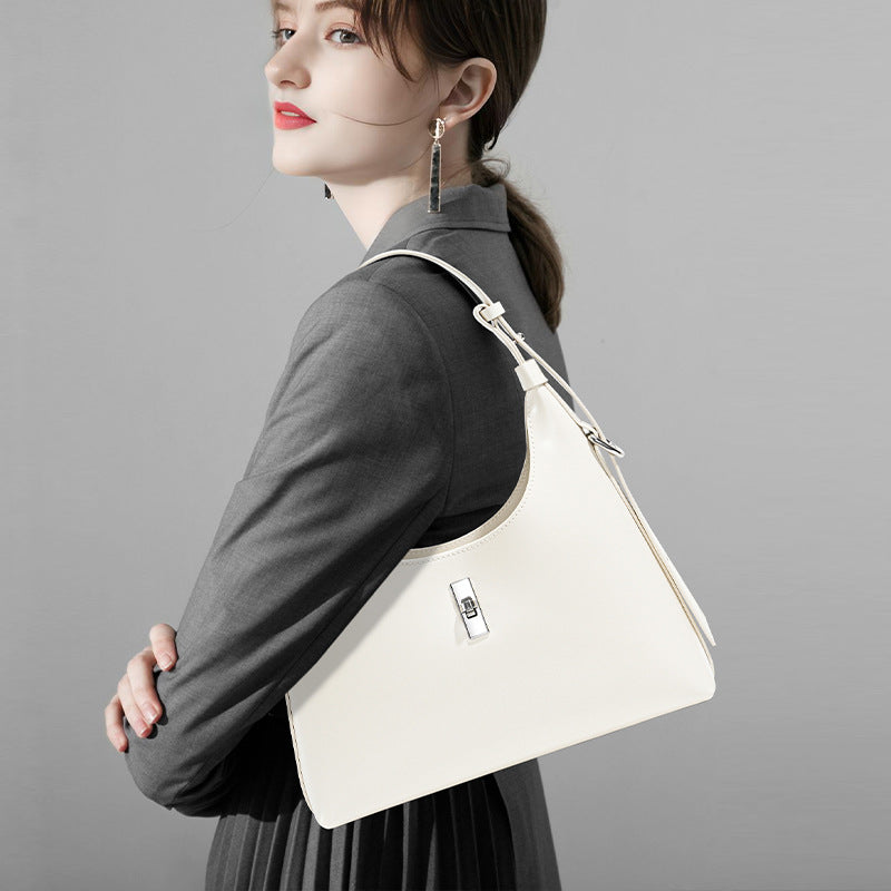 New Vintage Baguette Underarm Tote in Genuine Cowhide, Premium Shoulder Crossbody Top Handle Purse, Versatile Handbag for Women