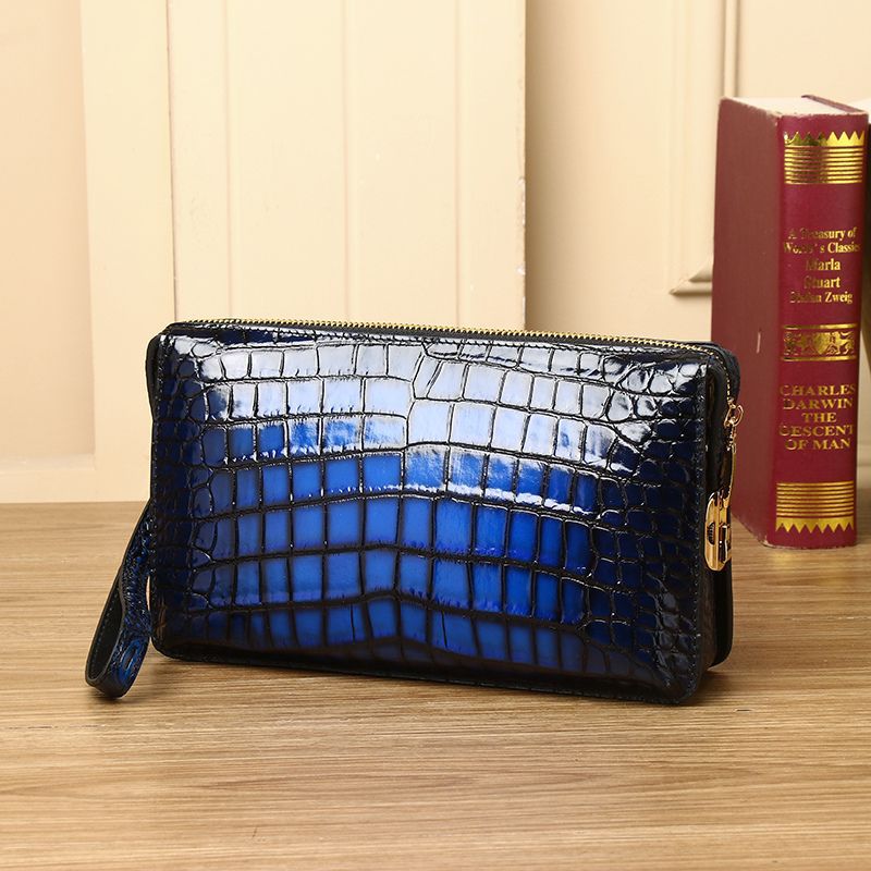 New Arrival Croc-Effect Genuine Leather Clutch Bag for Men, A Large Capacity Hand Grab Bag with Combination Lock, Distressed Finish & Multi-Compartment Design