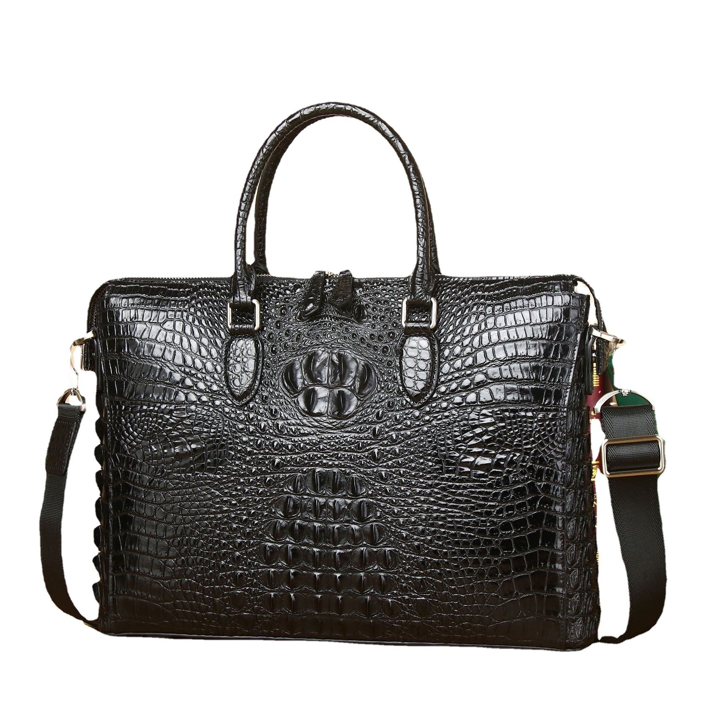 New Arrival Croc-Effect Business Briefcase for Men, A High-End Top-Handle Laptop Shoulder Crossbody Bag with Large Capacity